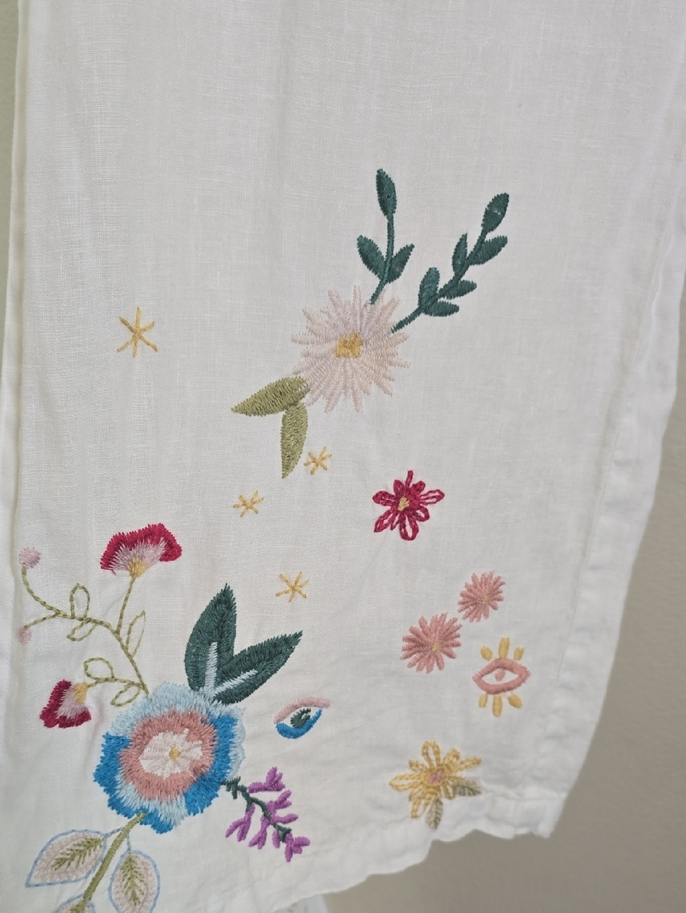 Jhonny Was Martini High Slit White Wide-Leg Linen Embroidered Floral Palazo M. - Picture 7 of 11